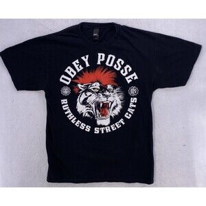 OBEY T-Shirt Men’s Large  Black Posse Ruthless Street Cats USA Made Vintage Tee